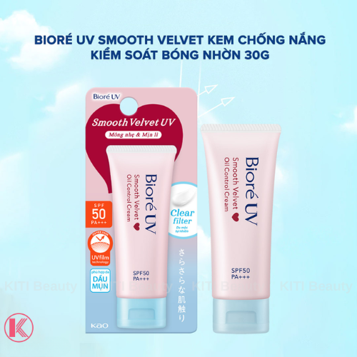 Kem Chống Nắng Màng Nhung Kiểm Soát Bóng Nhờn Biore UV Smooth Velvet Oil Control Cream SPF50+ PA++++ 30g
